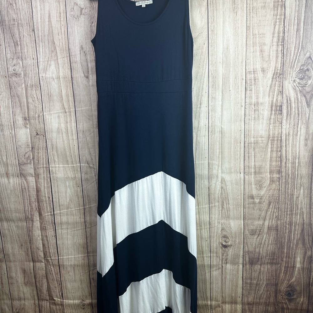 Kimi and Kai Maternity Navy and White Chevron Maxi Dress